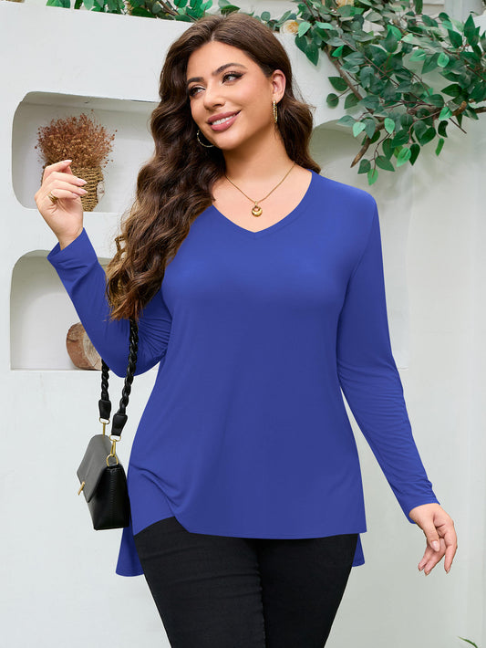 FlorCurve Women V Neck Solid Side Split Shirt 4319LRS