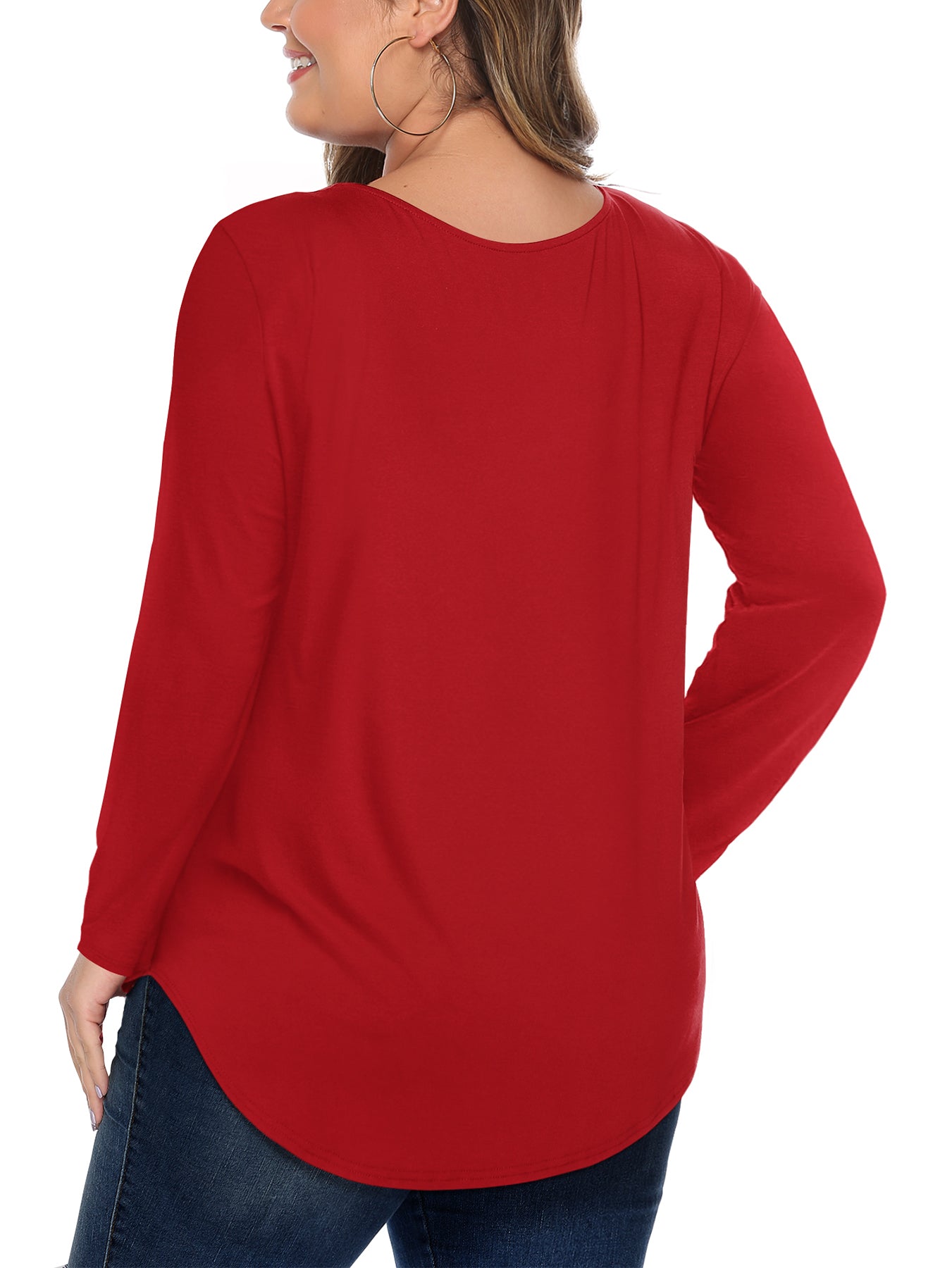 JYLFC Womens Plus Size Criss Cross Neck Long Sleeve Shirts