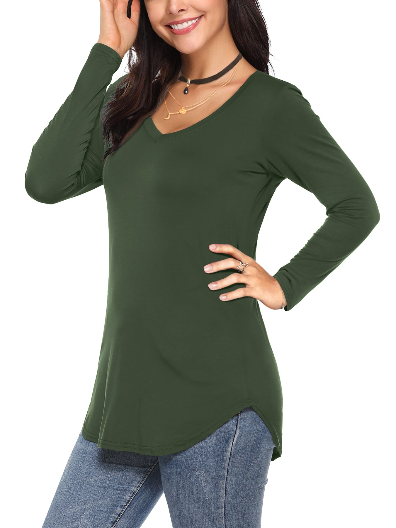 JYLFC Womens Long Sleeve V Neck Shirt