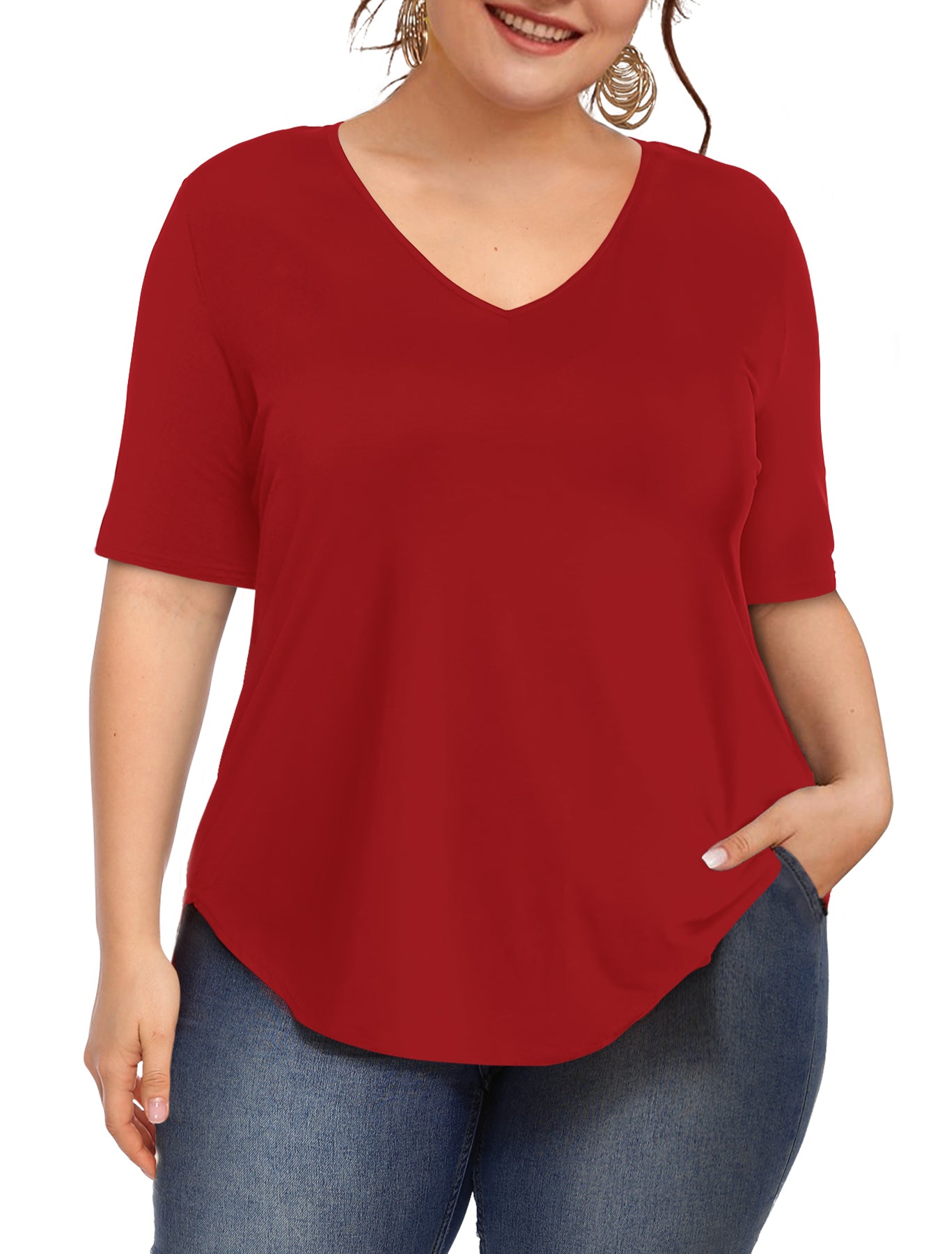 JYLFC Womens Short Sleeve Plus Size V Neck Shirt