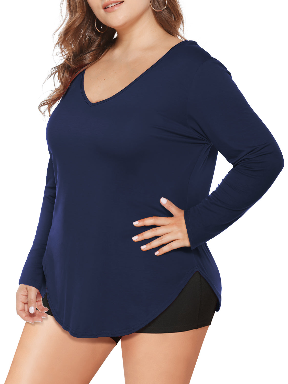 JYLFC Womens Long Sleeve Plus Size V Neck Shirt