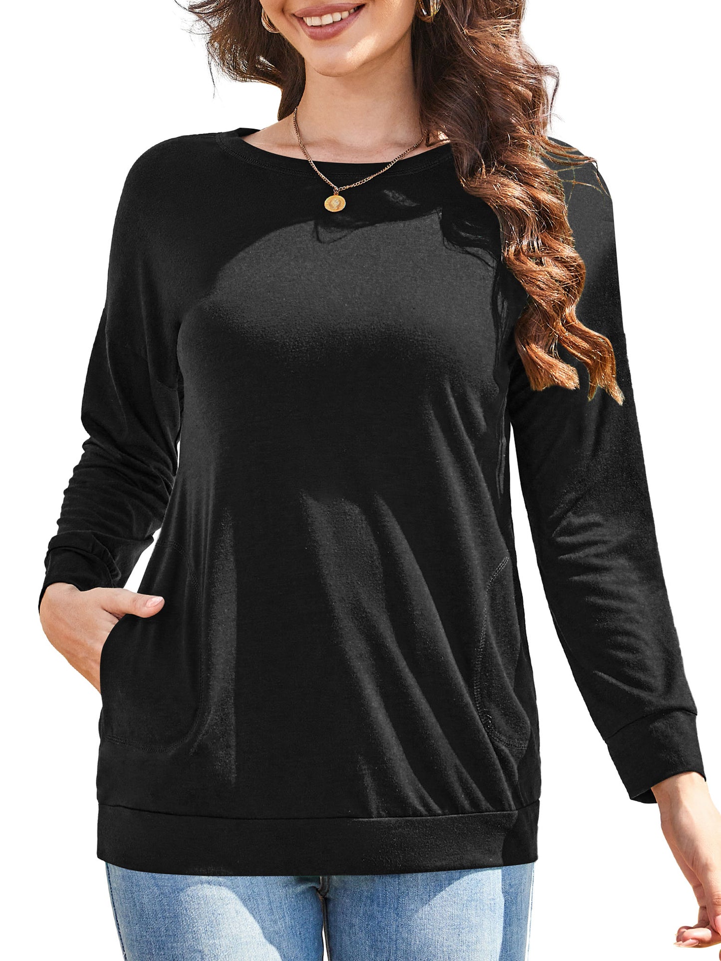 JYLFC Women Casual Crew Neck Sweatshirt with Pockets 1495