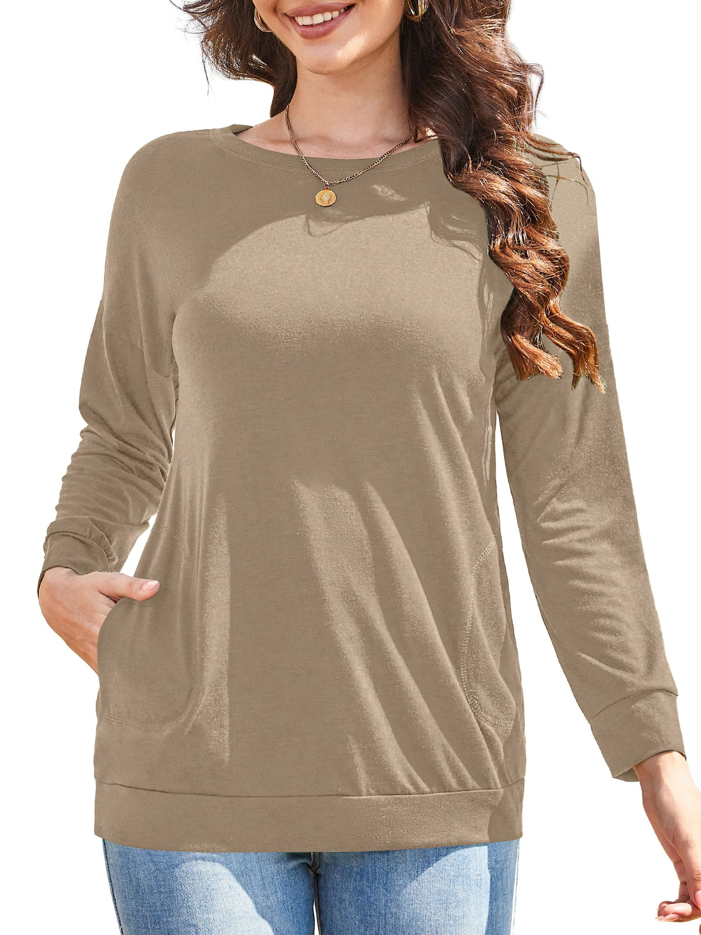 JYLFC Women Casual Crew Neck Sweatshirt with Pockets 1495