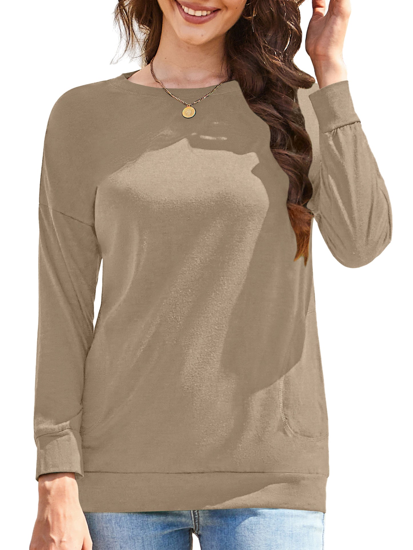 JYLFC Women Casual Crew Neck Sweatshirt with Pockets 1495
