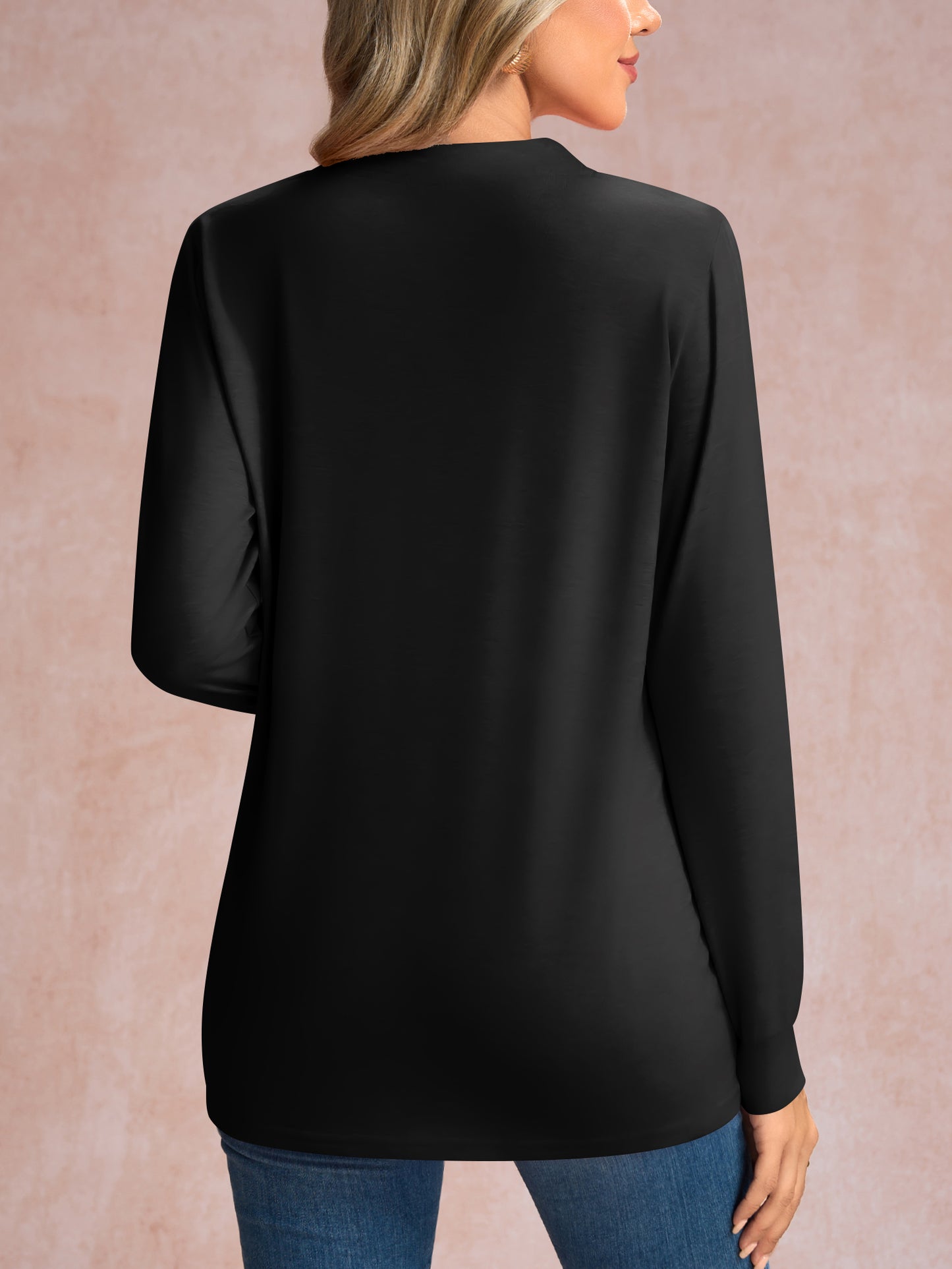 Long sleeve V Neck Tops with Button