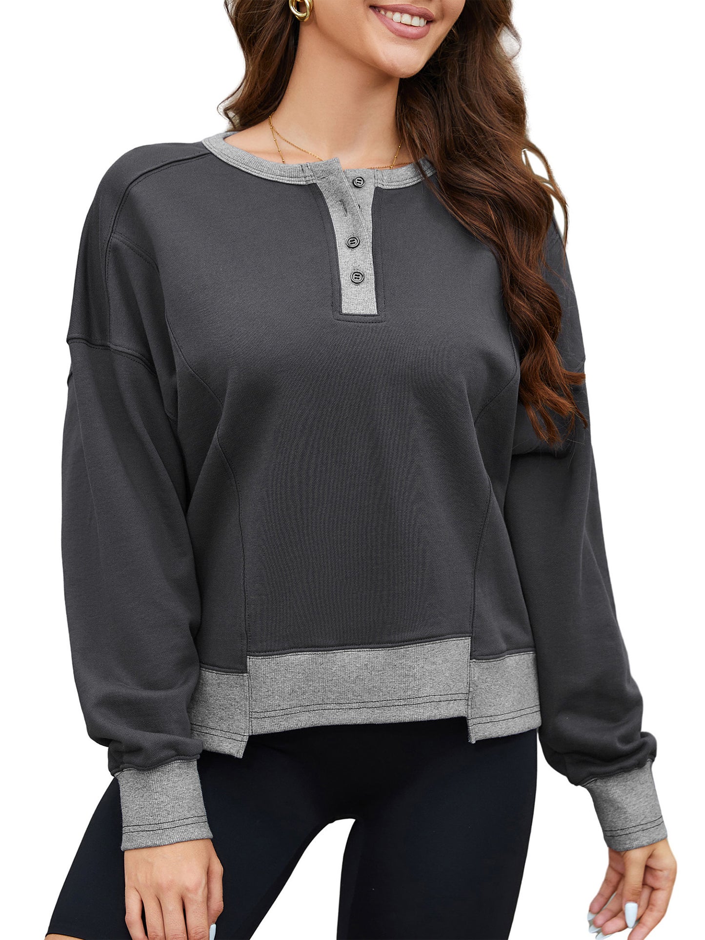 JYLFC Womens Casual Color Block Knitted Long Sleeve Sweatshirts 1420