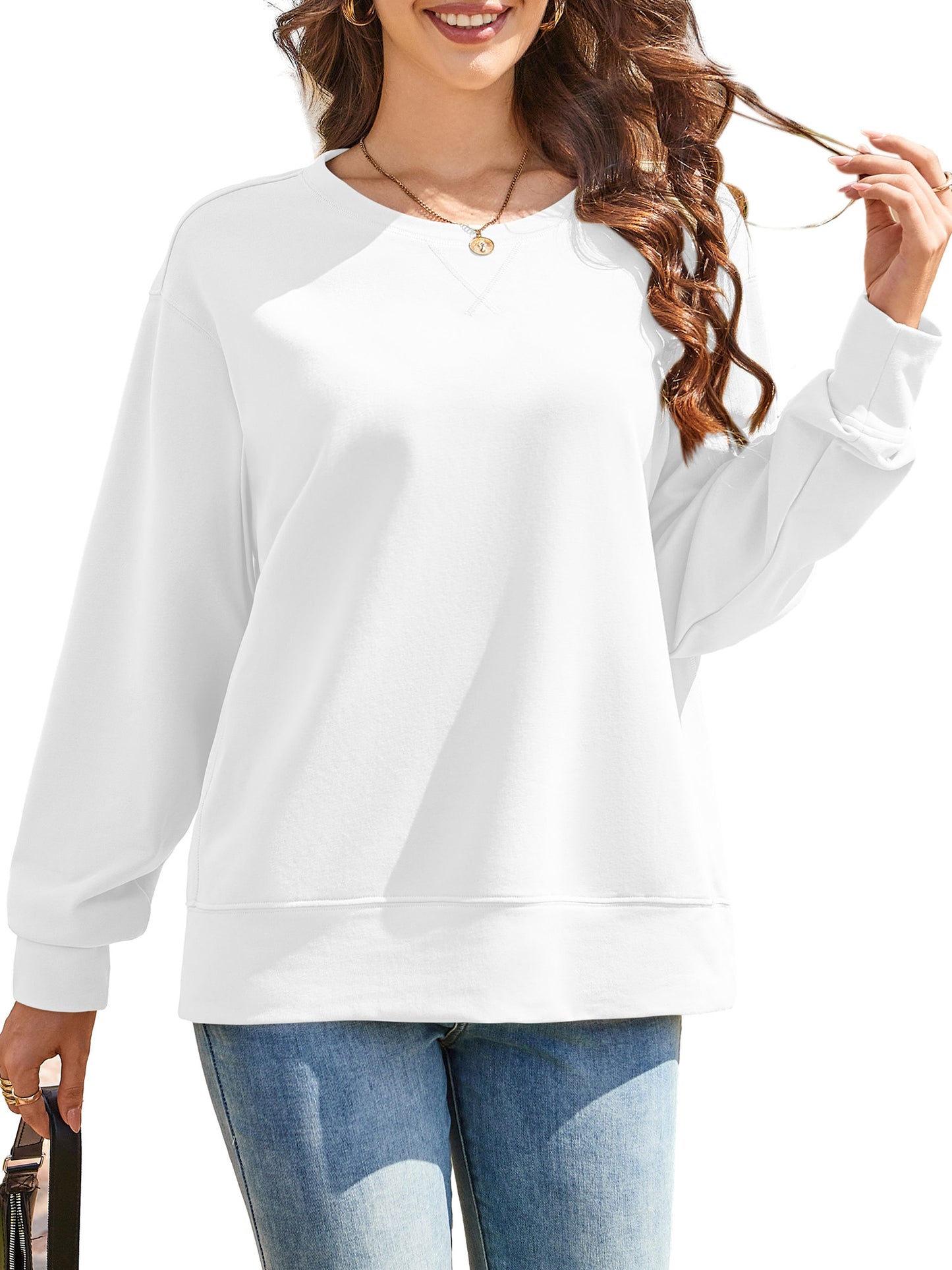 JYLFC Womens Long Sleeve Round Neck Sweatshirt with  Pocket 1458