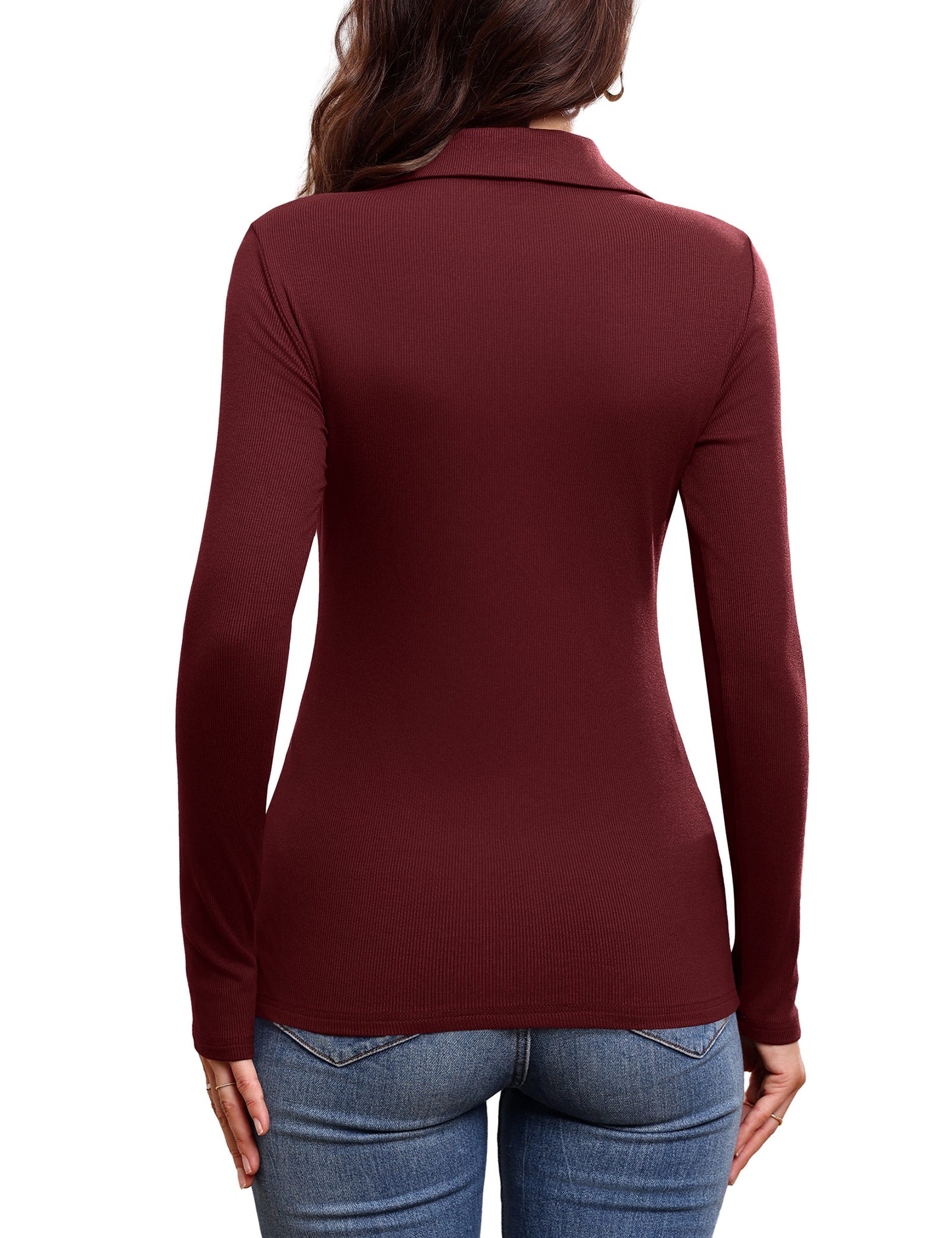 JYLFC Women's Long Sleeve Polo V Neck T Shirts 687