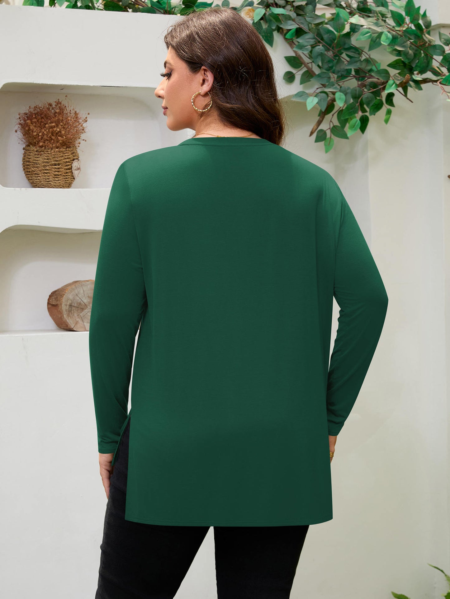 FlorCurve Women V Neck Solid Side Split Shirt 4319LRS