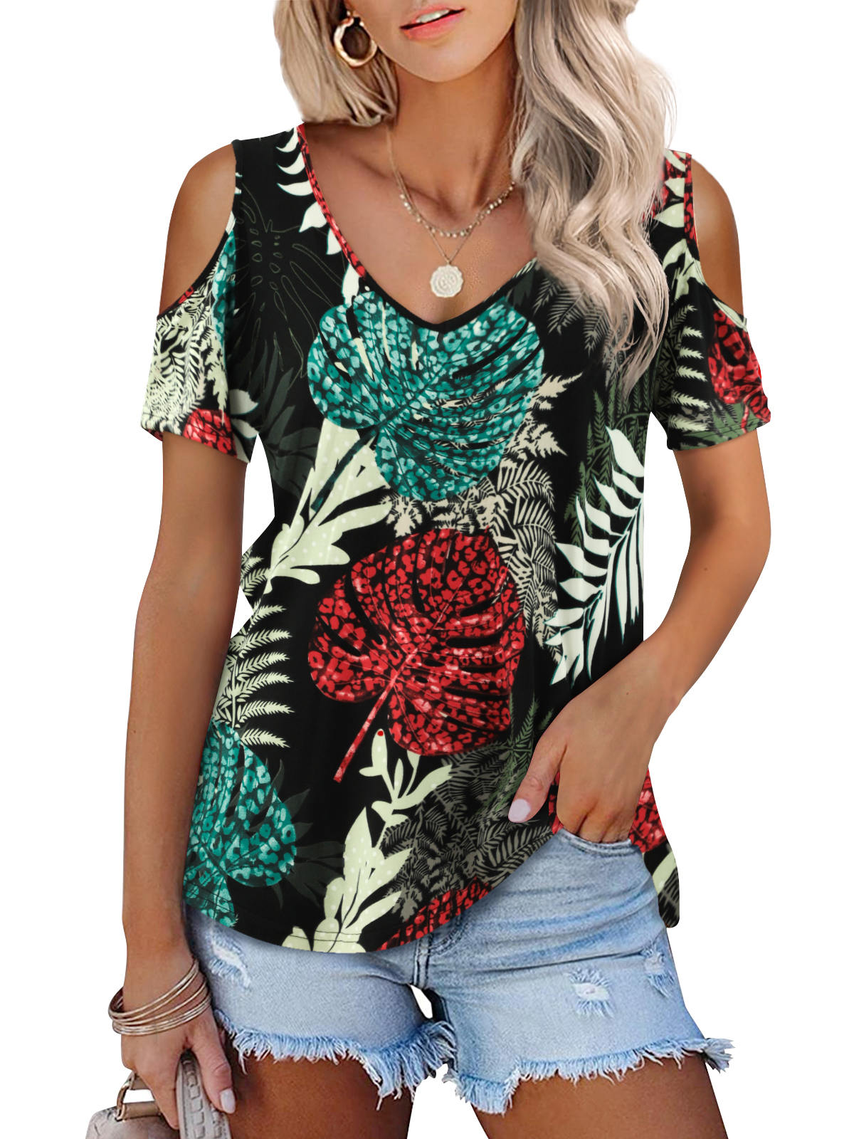 JYLFC Womens Cold Shoulder Shirt 4326E1