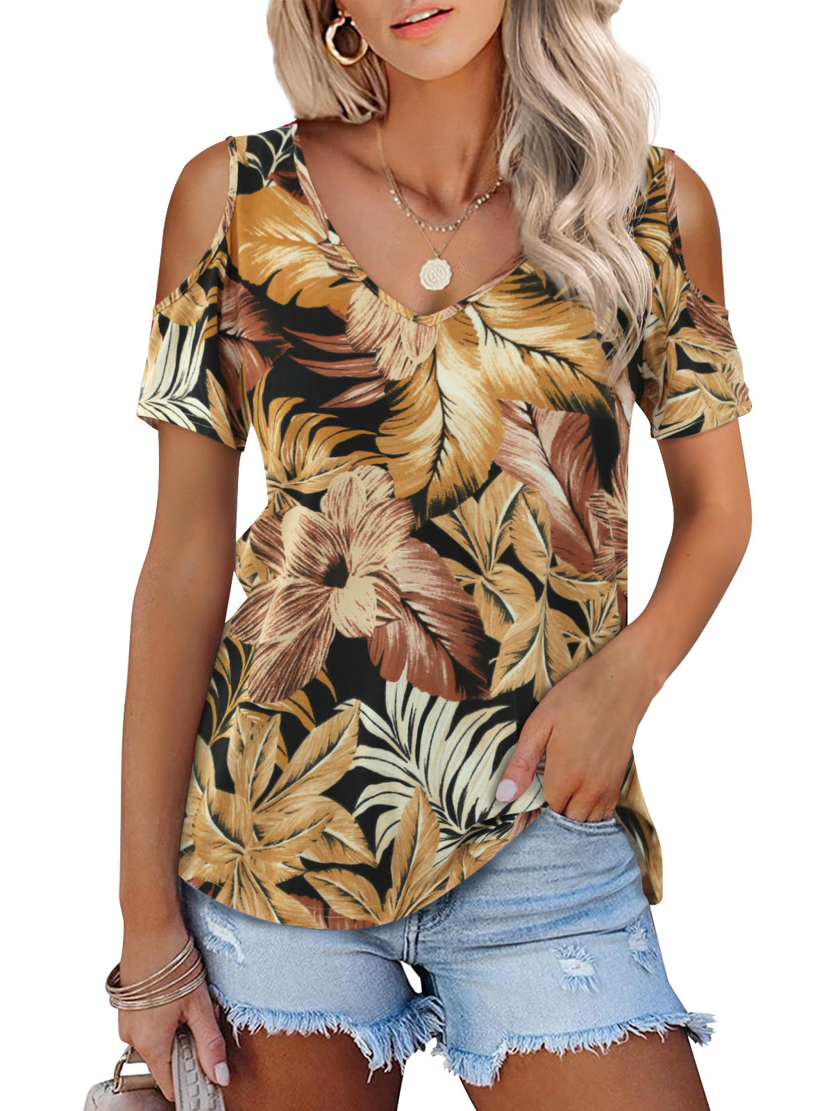 JYLFC Womens Cold Shoulder Shirt 4326E1
