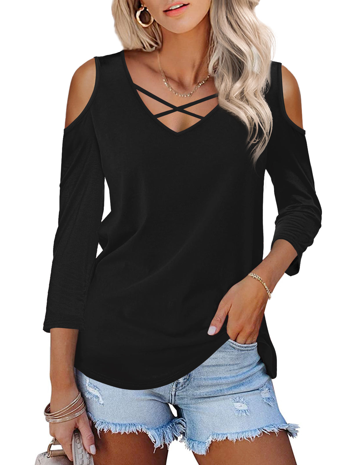 JYLFC Womens Cold Shoulder Shirts 4332