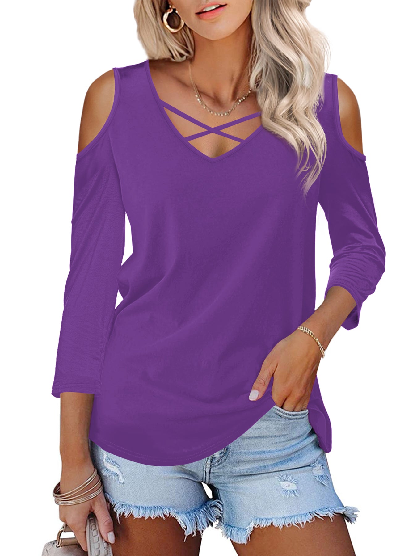 JYLFC Womens Cold Shoulder Shirts 4332