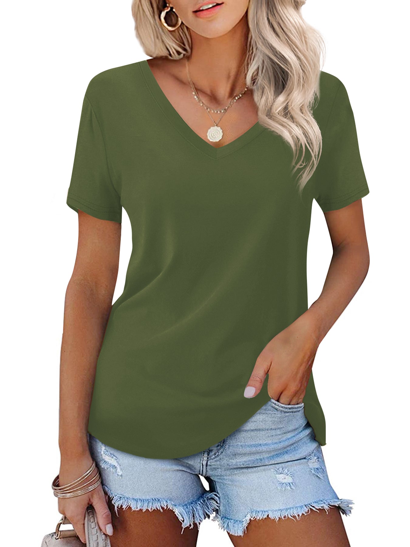JYLFC Womens Short Sleeve V Neck Shirt