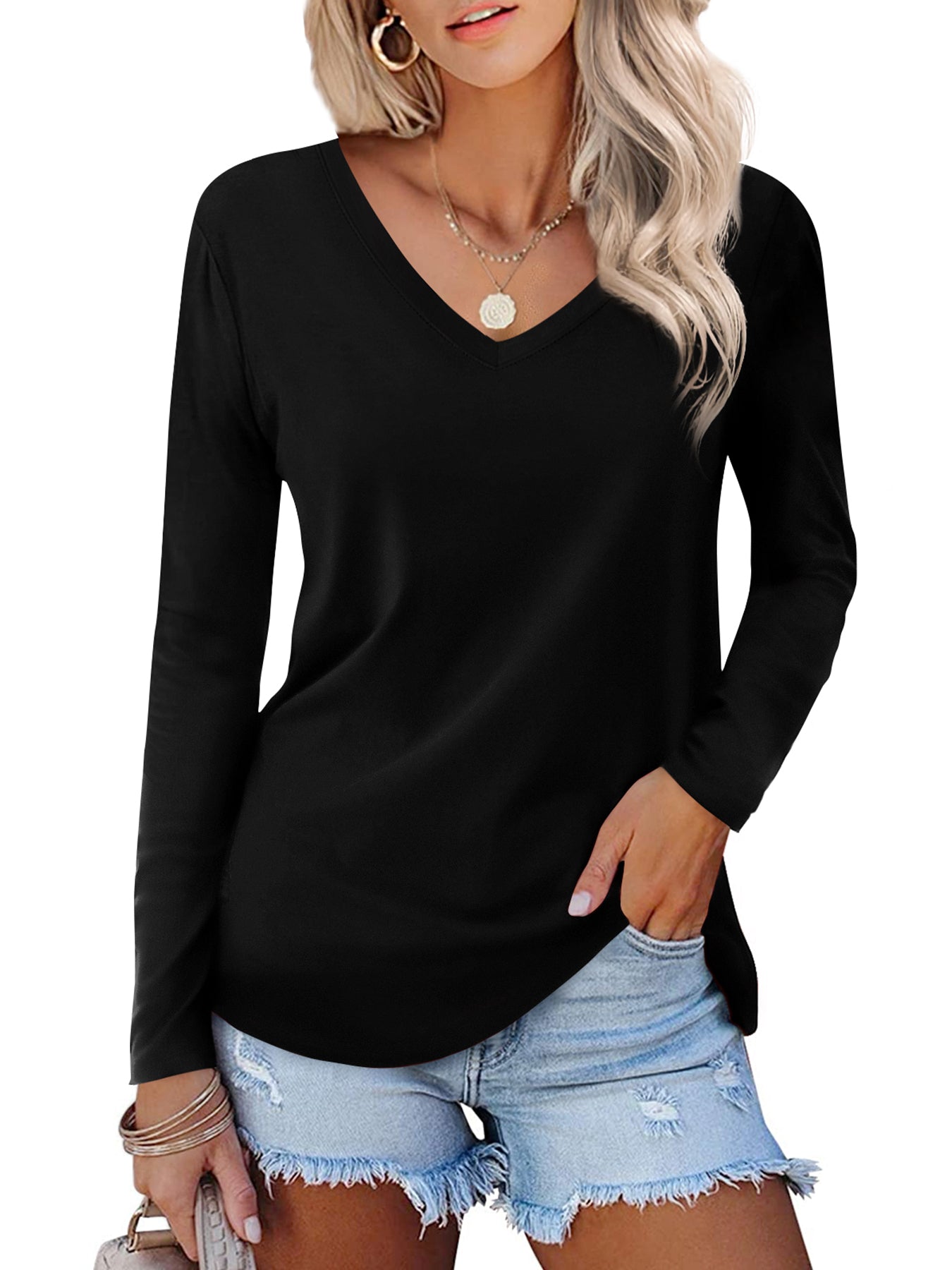 JYLFC Womens Long Sleeve V Neck Shirt U5