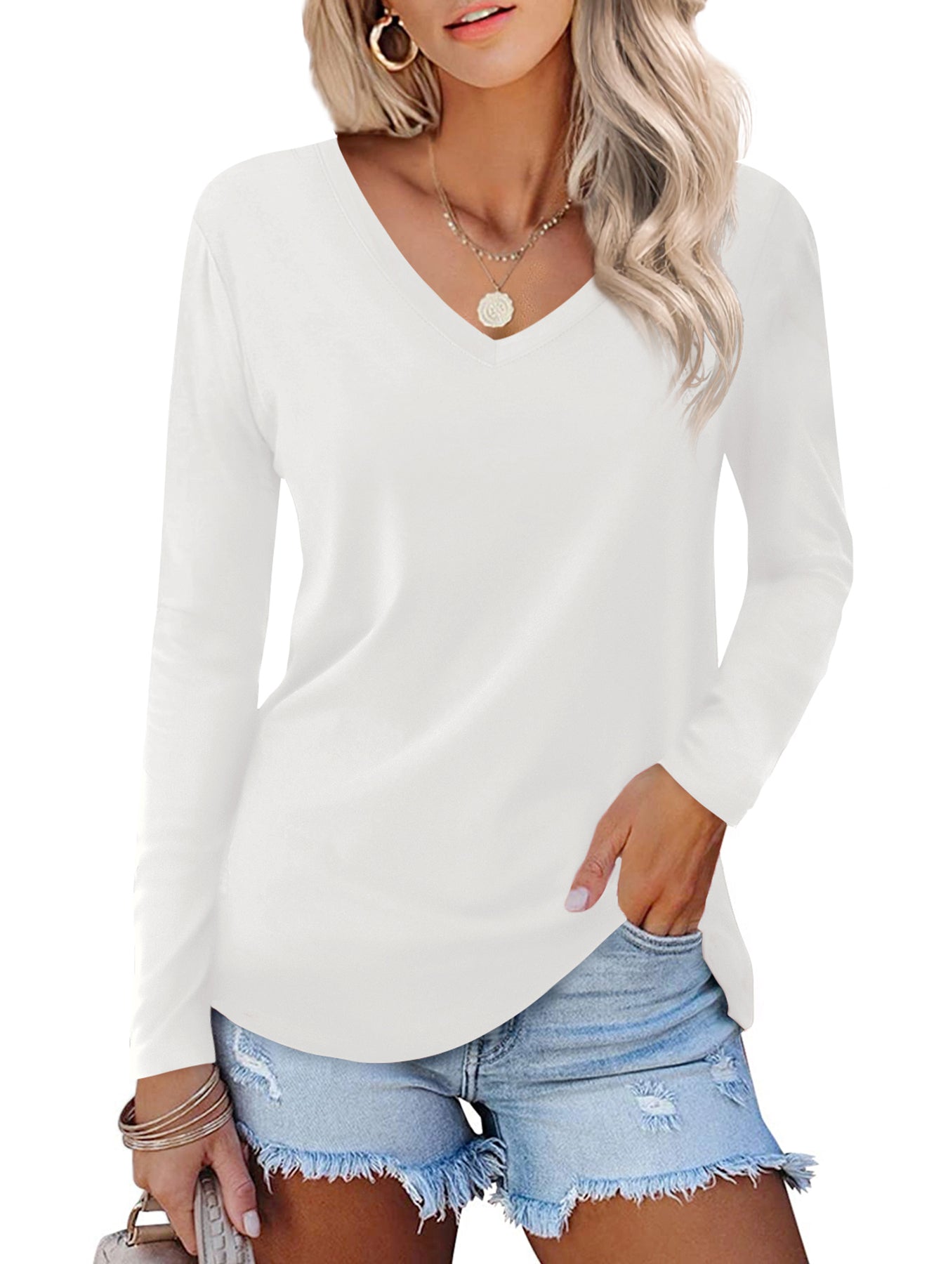 JYLFC Womens Long Sleeve V Neck Shirt U5