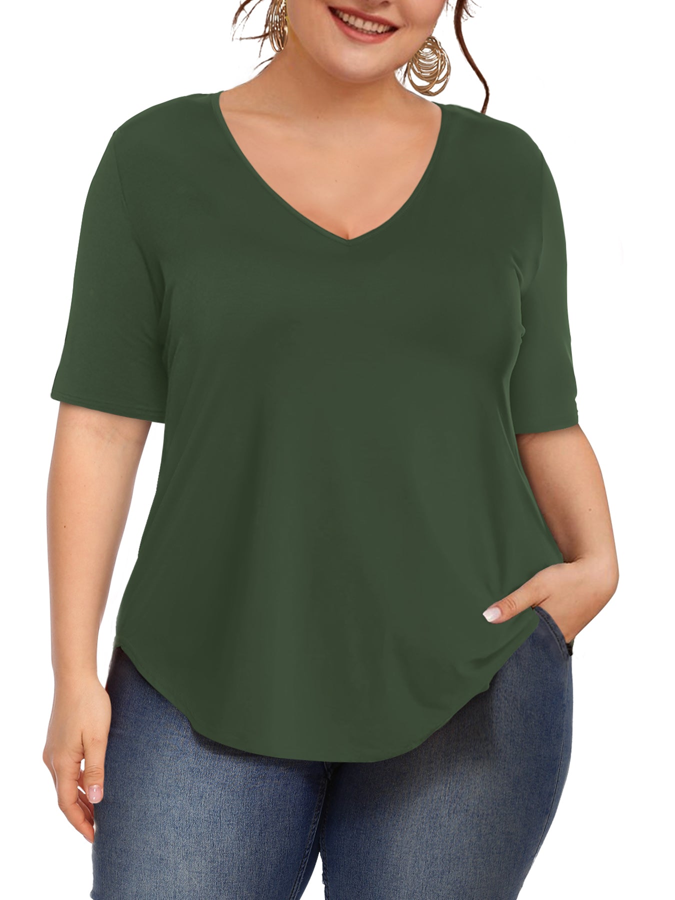 JYLFC Womens Short Sleeve Plus Size V Neck Shirt