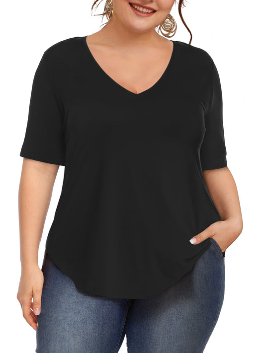 JYLFC Womens Short Sleeve Plus Size V Neck Shirt