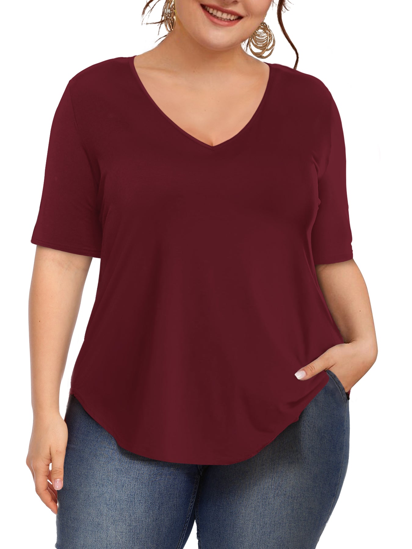 JYLFC Womens Short Sleeve Plus Size V Neck Shirt