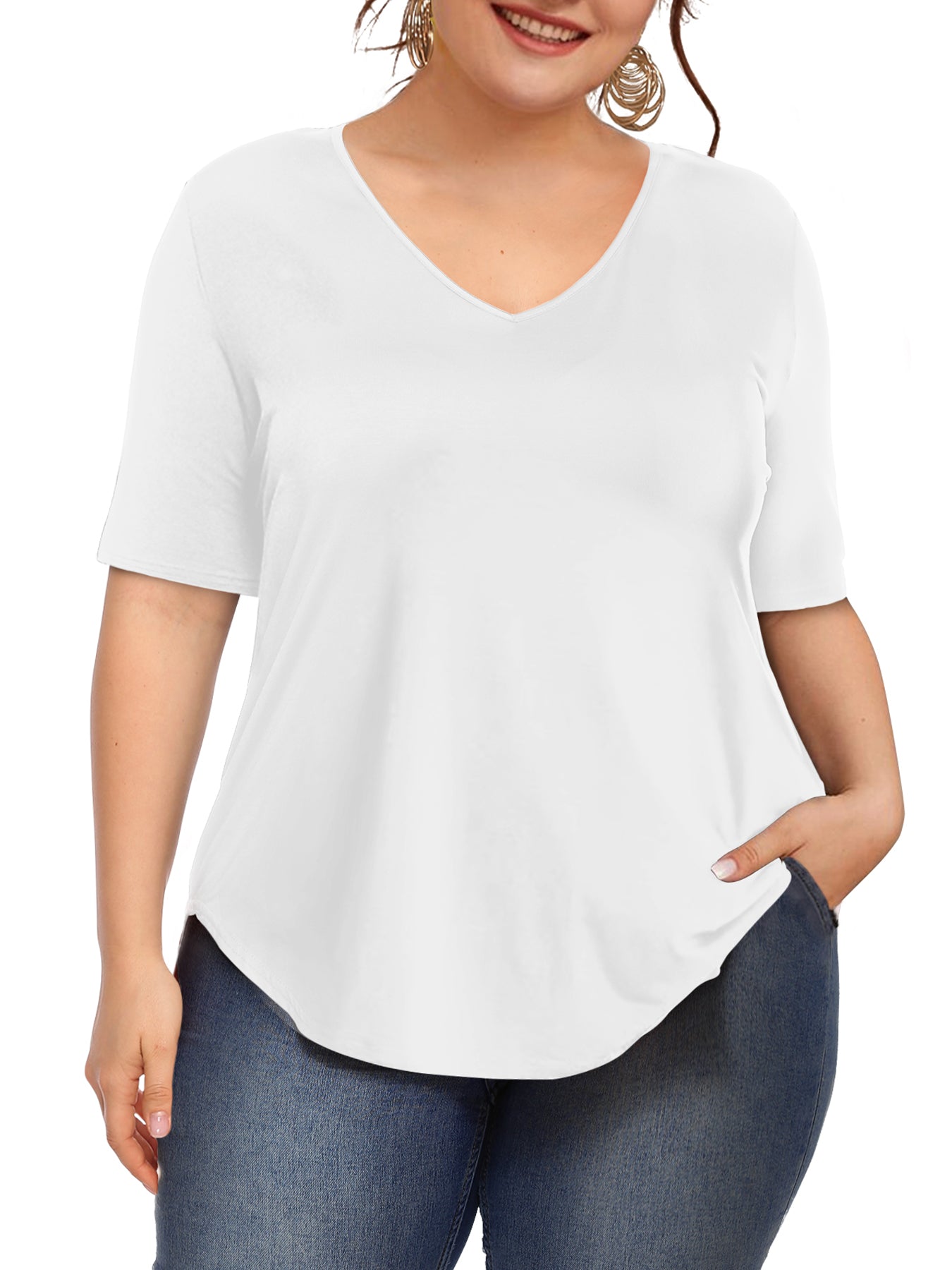 JYLFC Womens Short Sleeve Plus Size V Neck Shirt