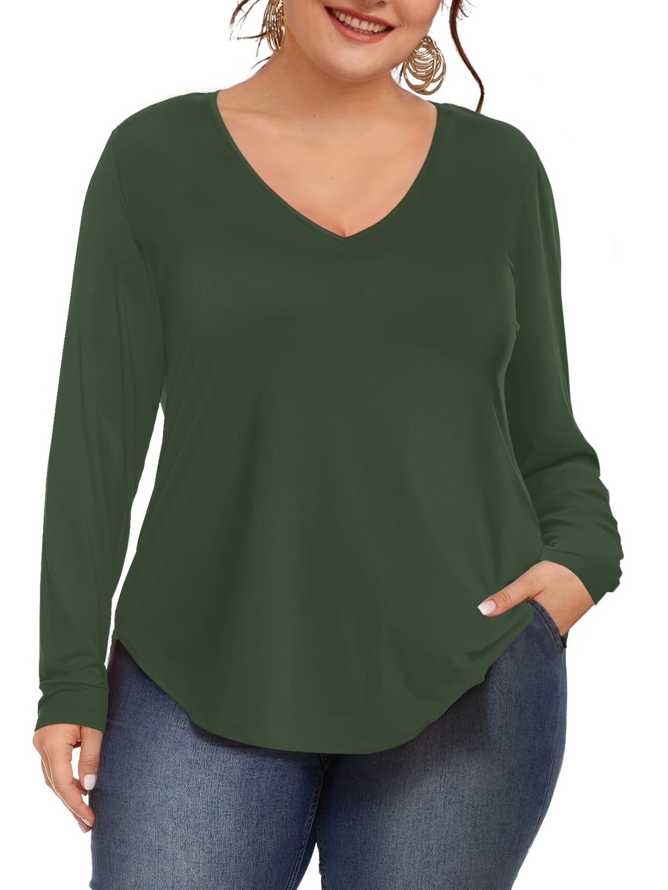 JYLFC Womens Long Sleeve Plus Size V Neck Shirt