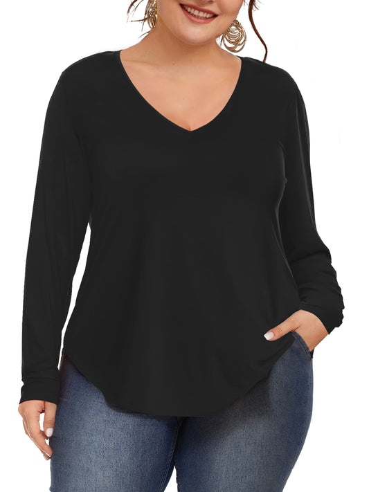 JYLFC Womens Long Sleeve Plus Size V Neck Shirt