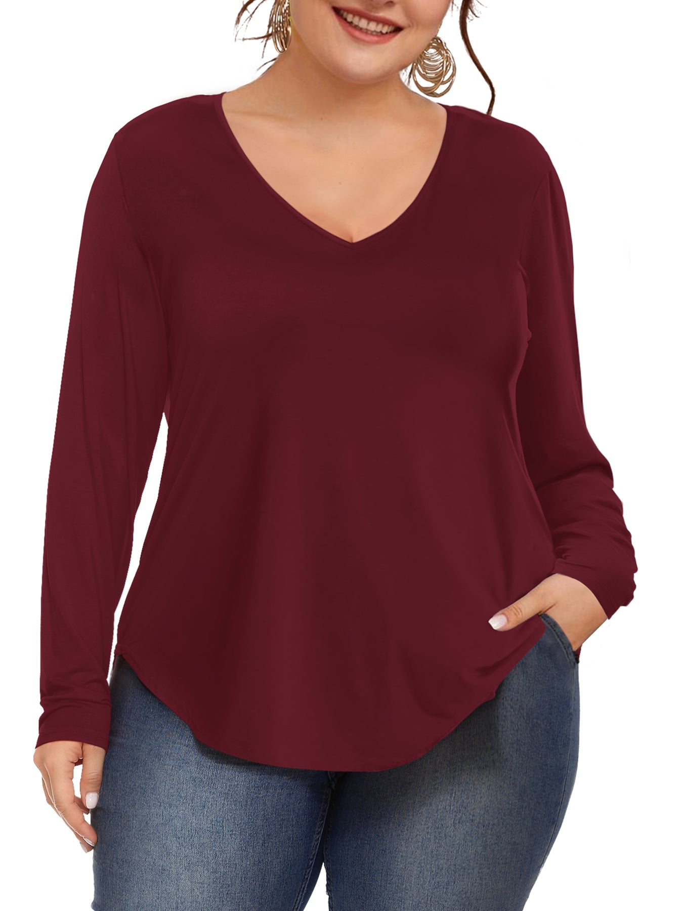 JYLFC Womens Long Sleeve Plus Size V Neck Shirt