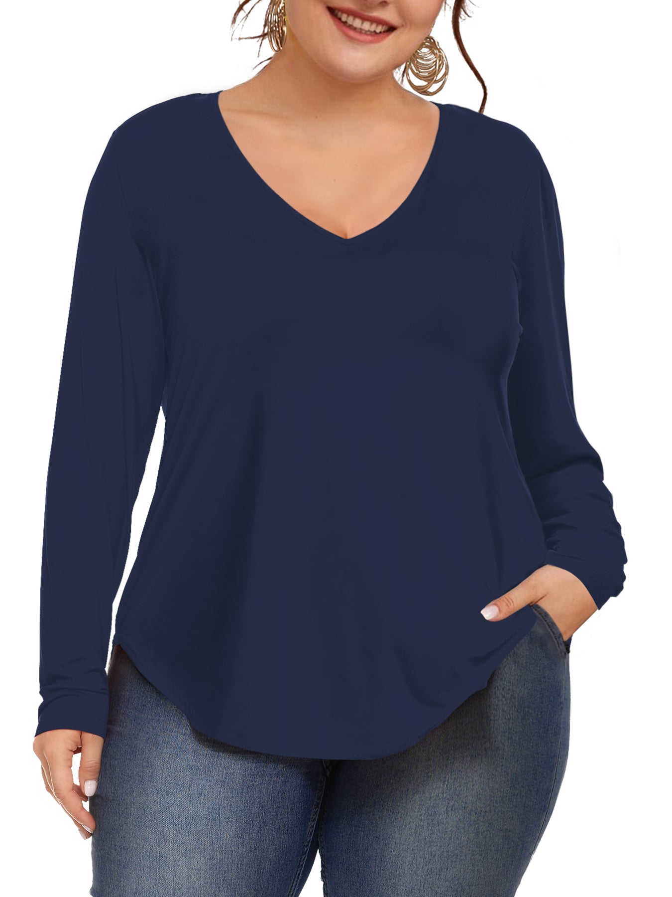 JYLFC Womens Long Sleeve Plus Size V Neck Shirt