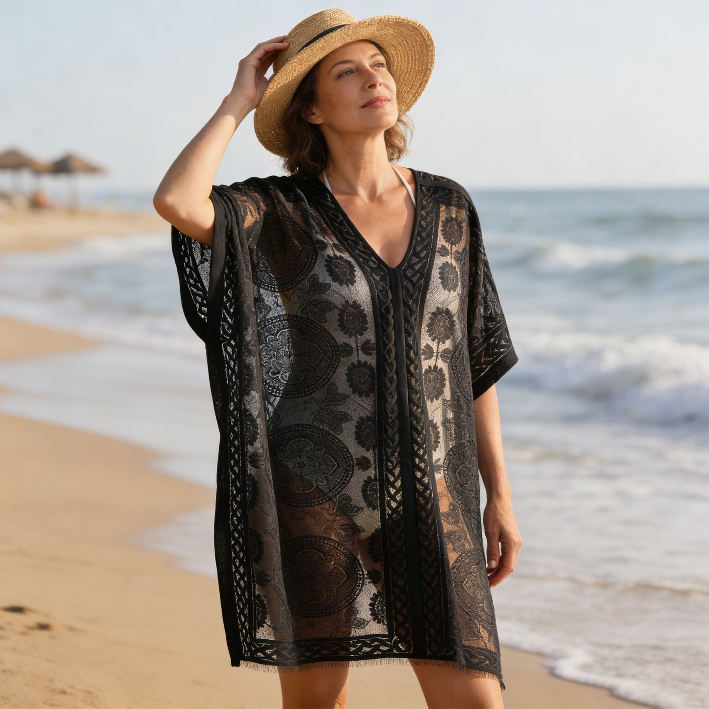 JYLFC Women's Fringe Trim Loose Lace Cover Up 1619/1620