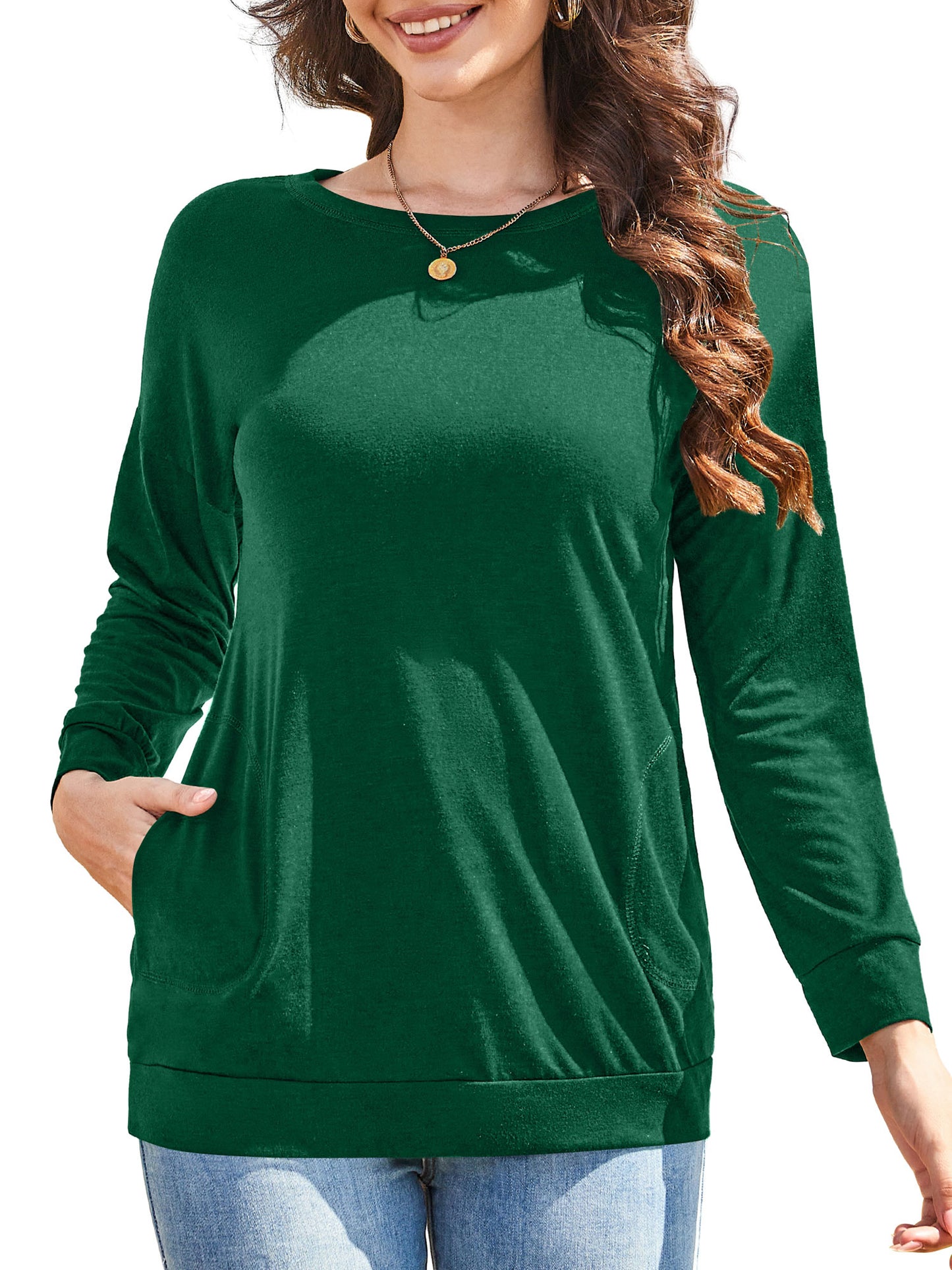 JYLFC Women Casual Crew Neck Sweatshirt with Pockets 1495