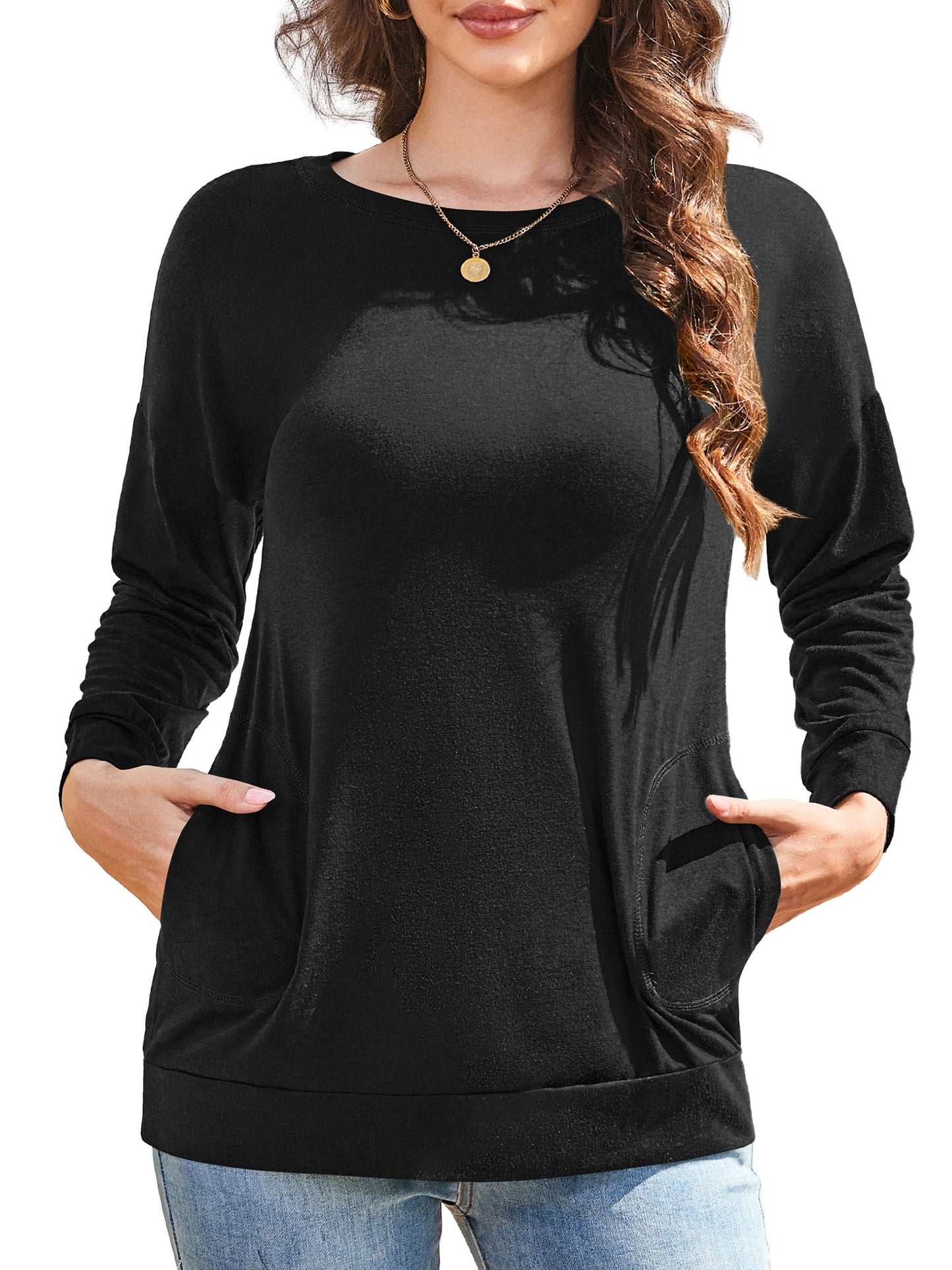 JYLFC Women Casual Crew Neck Sweatshirt with Pockets 1495