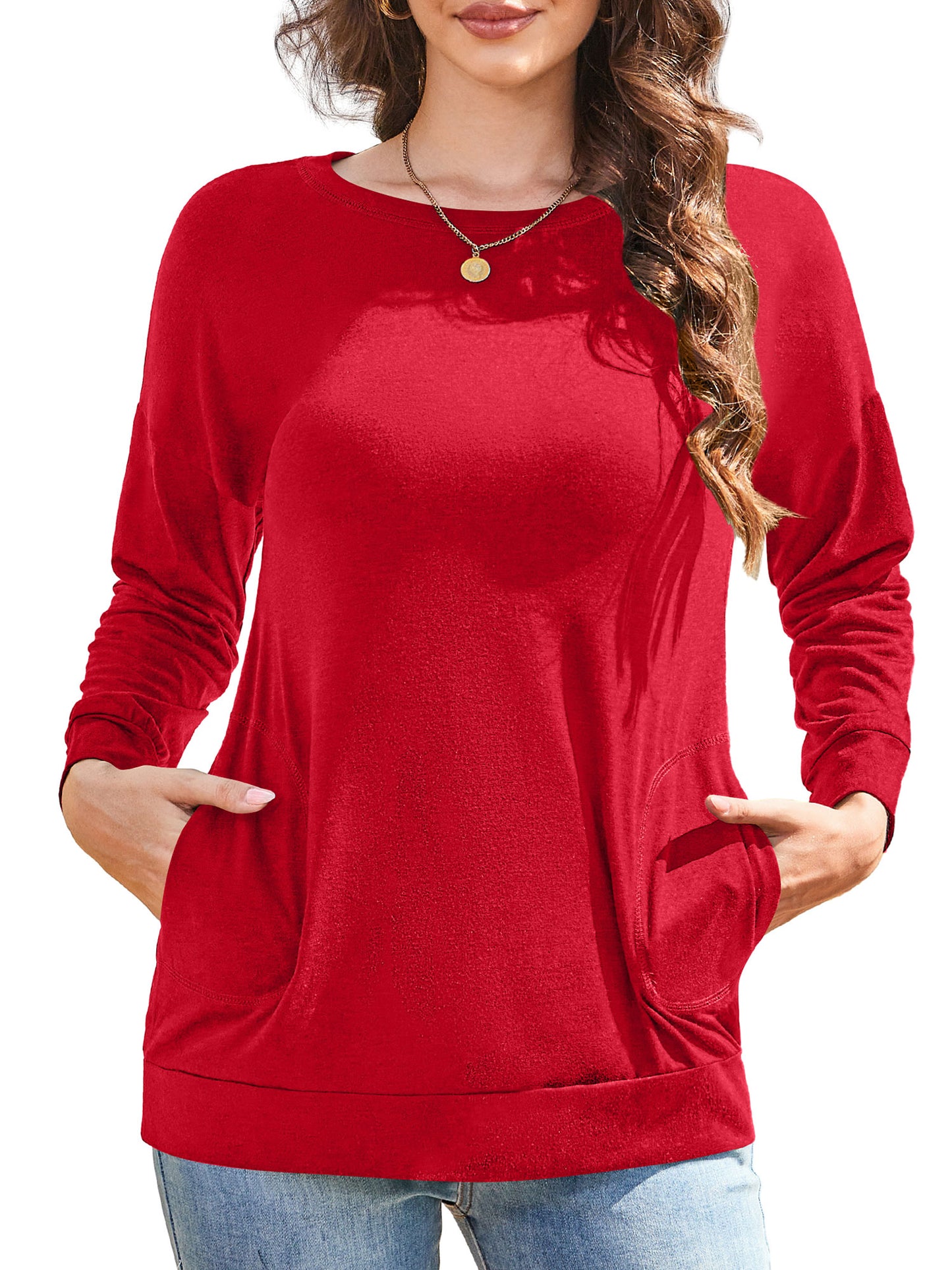 JYLFC Women Casual Crew Neck Sweatshirt with Pockets 1495