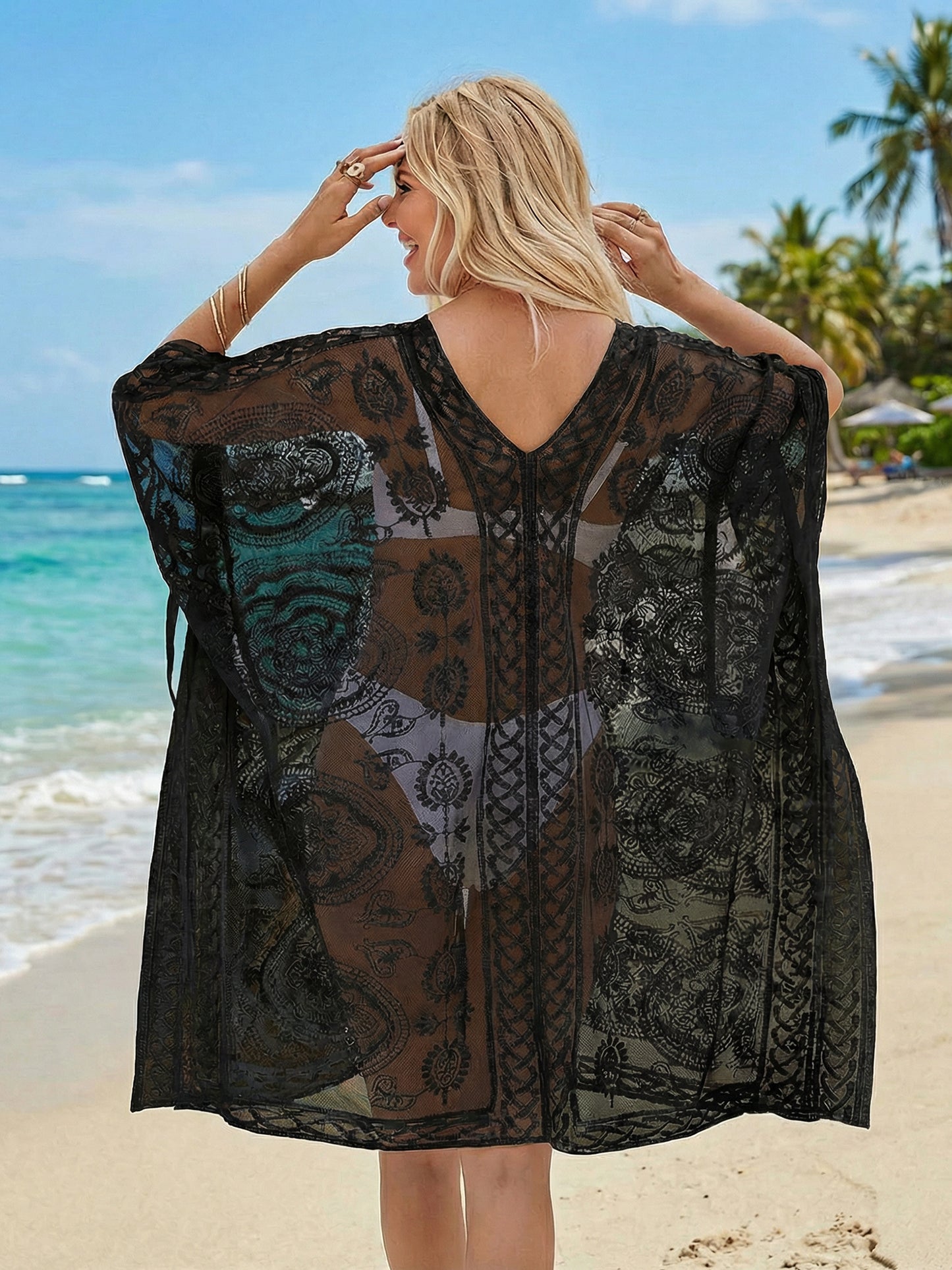 JYLFC Women's Fringe Trim Loose Lace Cover Up 1619/1620