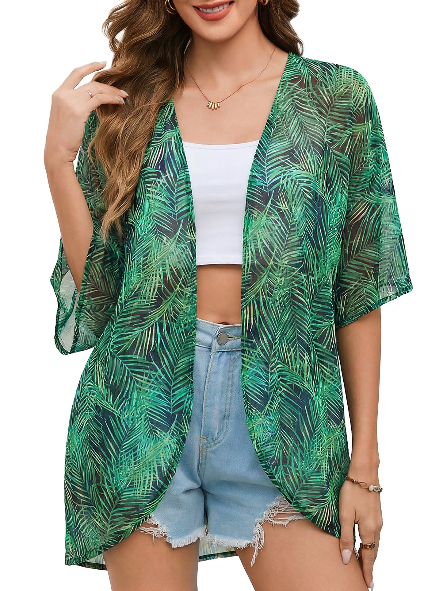 Floral Print Puff Sleeve Kimono Cardigan