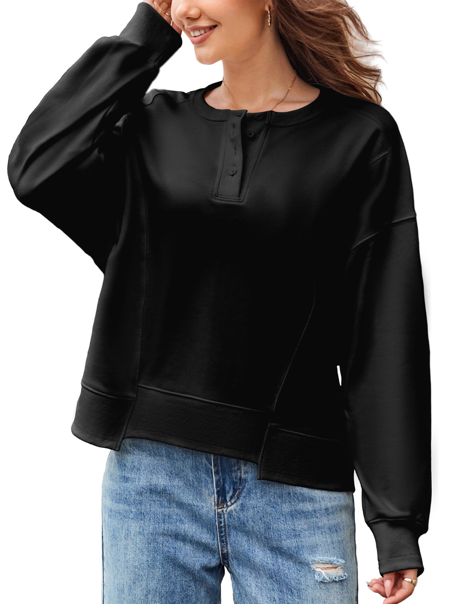 JYLFC Womens Casual Color Block Knitted Long Sleeve Sweatshirts 1420