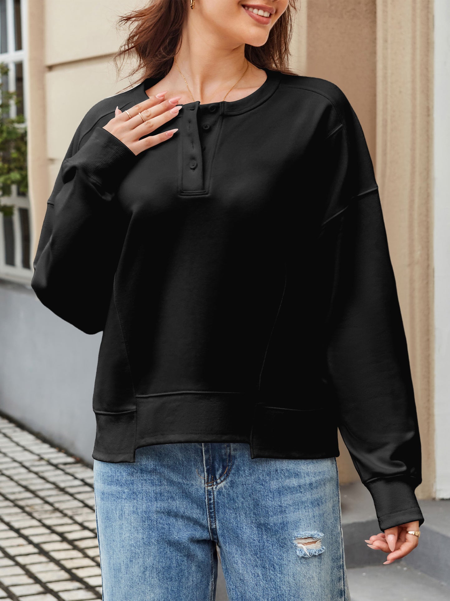 JYLFC Womens Casual Color Block Knitted Long Sleeve Sweatshirts 1420