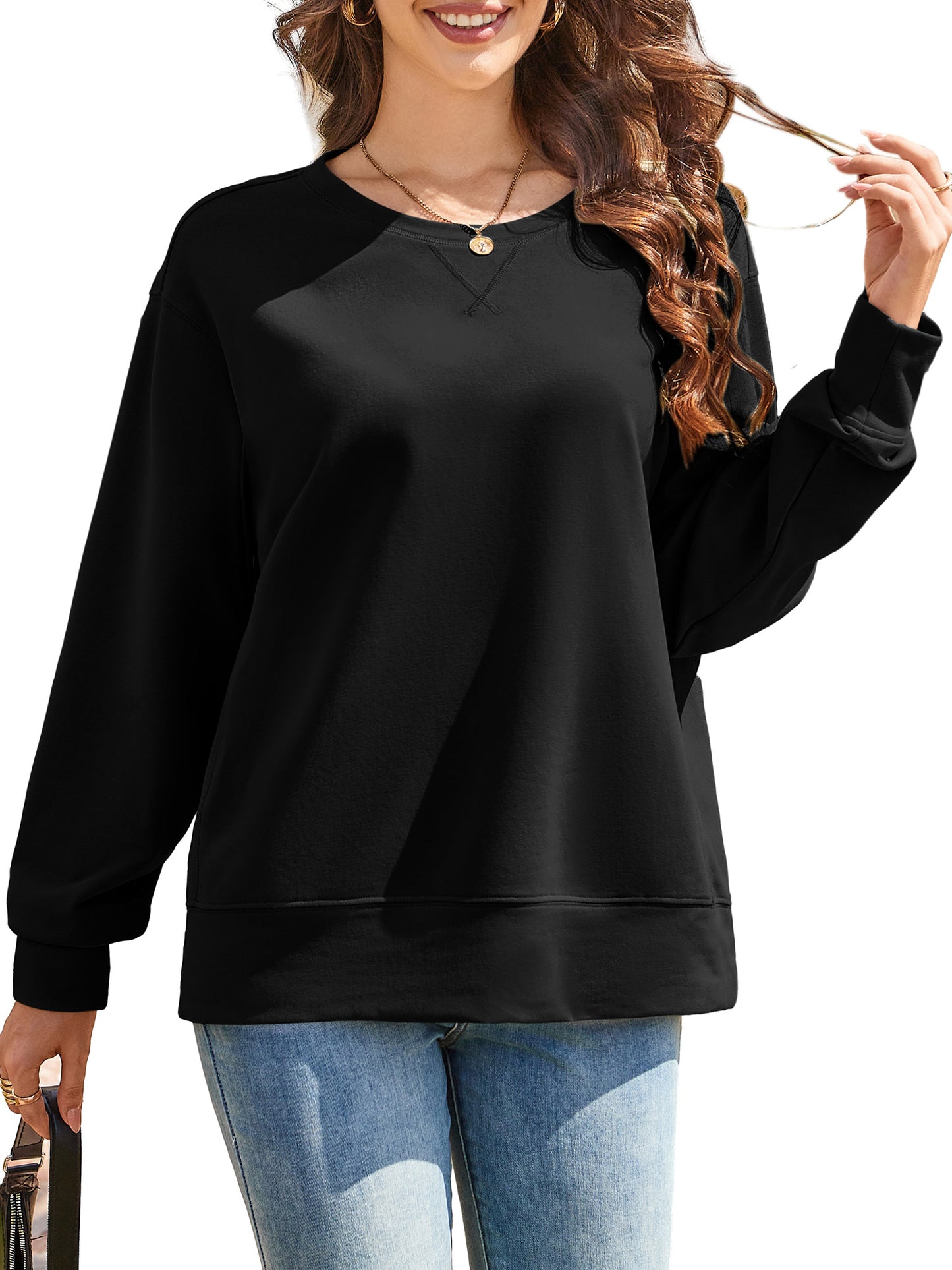 JYLFC Womens Long Sleeve Round Neck Sweatshirt with  Pocket 1458