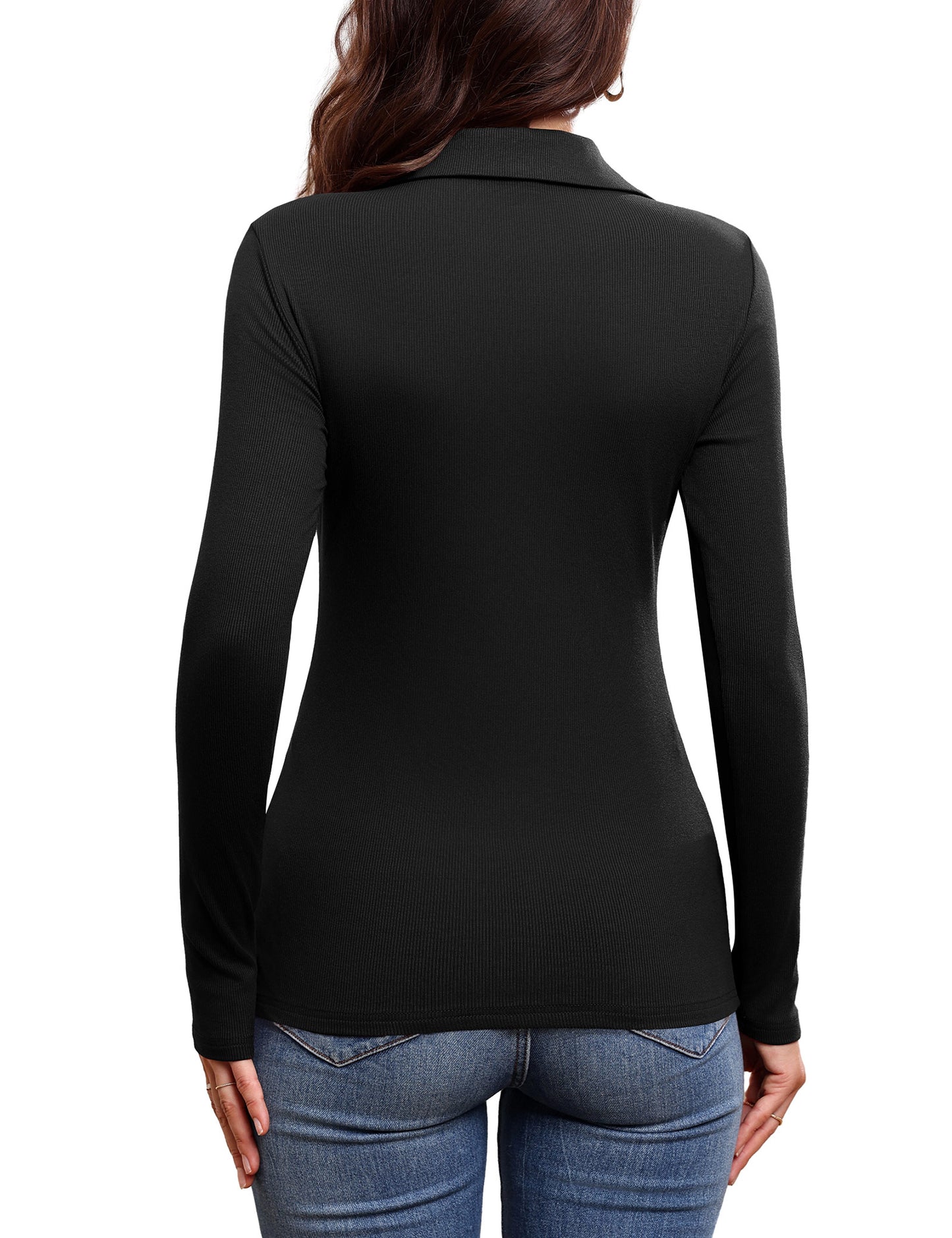 JYLFC Women's Long Sleeve Polo V Neck T Shirts 687