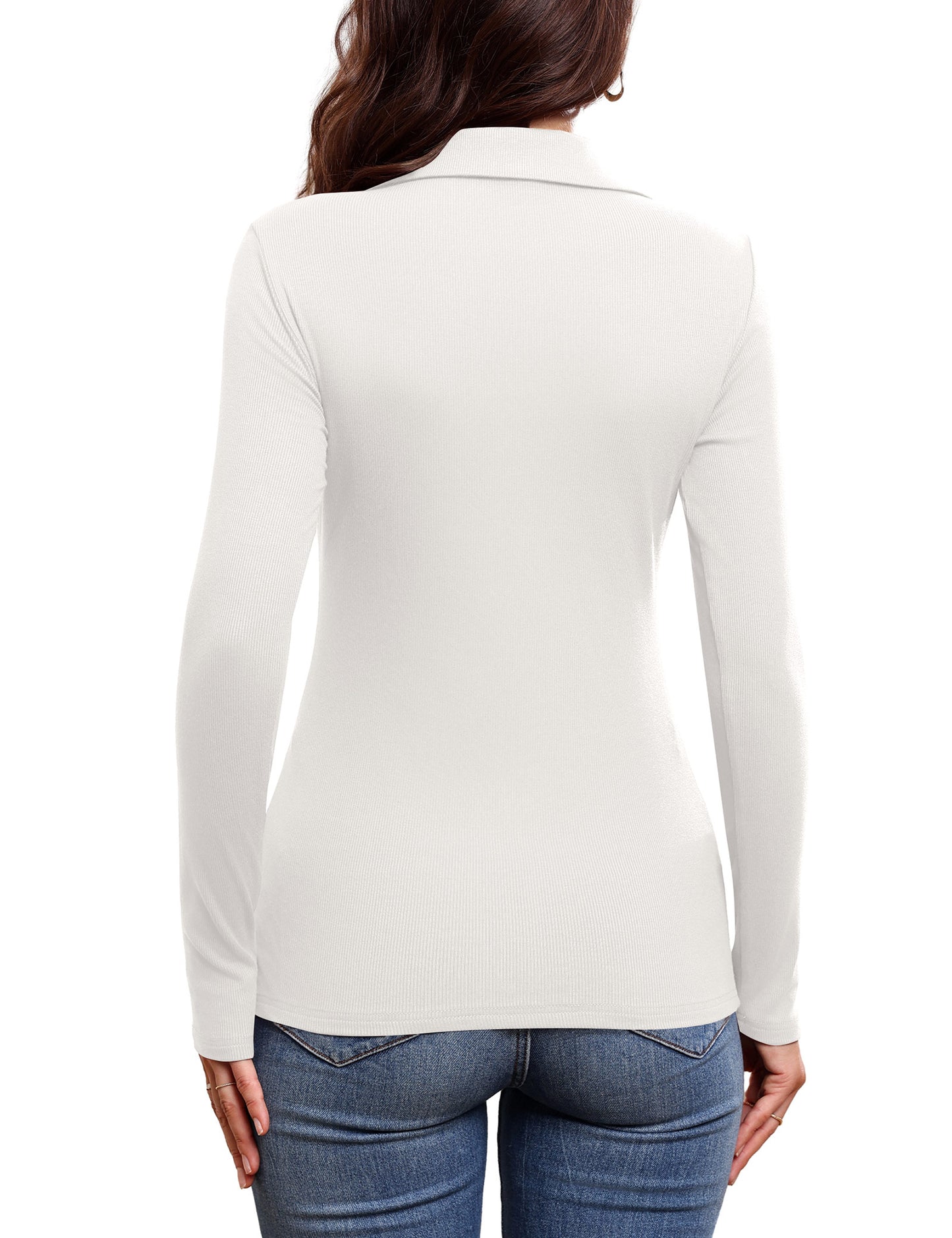 JYLFC Women's Long Sleeve Polo V Neck T Shirts 687