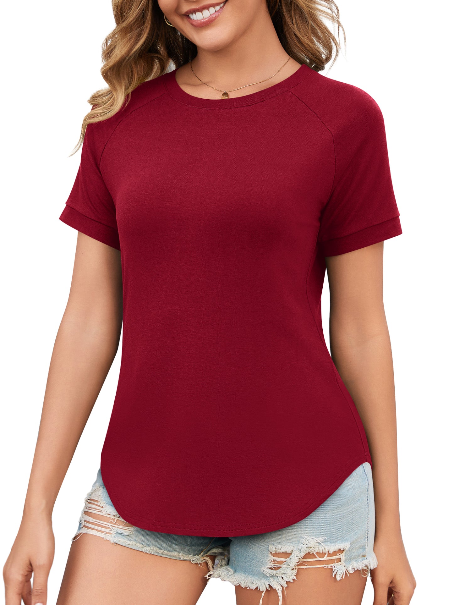 Womens Shirts Summer Crew Neck Raglan Shirt 726S1