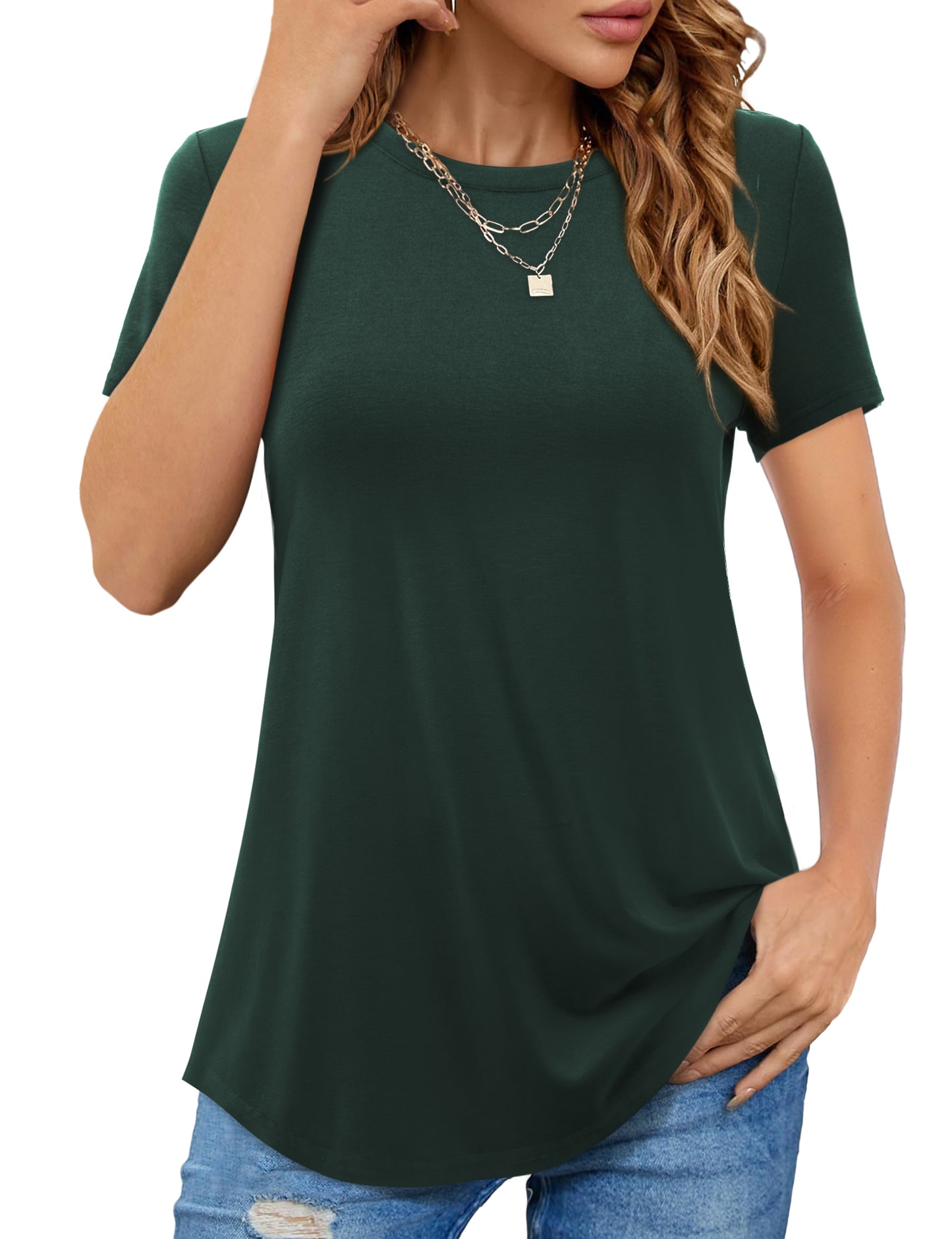 Womens Shirts Summer Crew Neck Shirts Basic 372s1