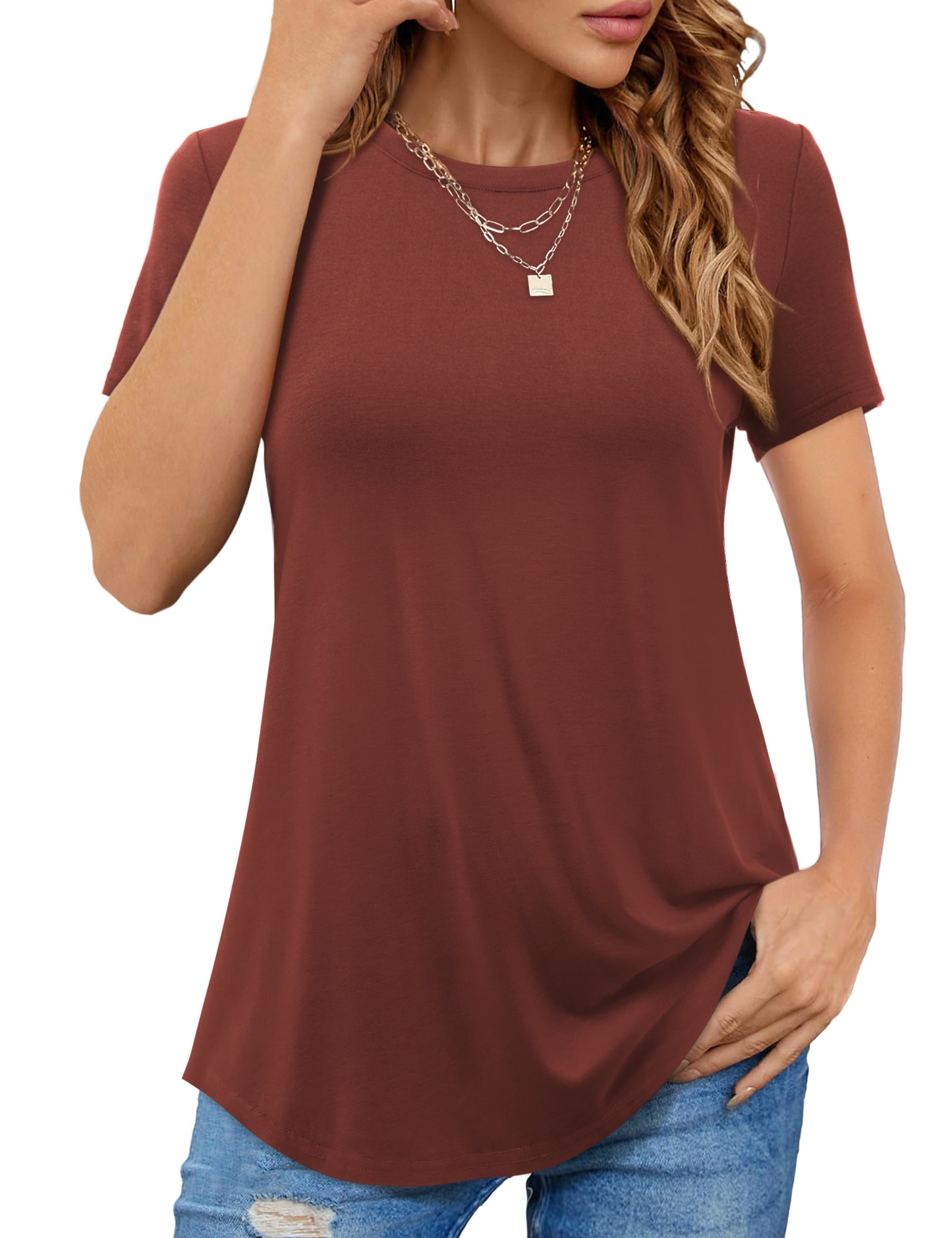 Womens Shirts Summer Crew Neck Shirts Basic 372s1