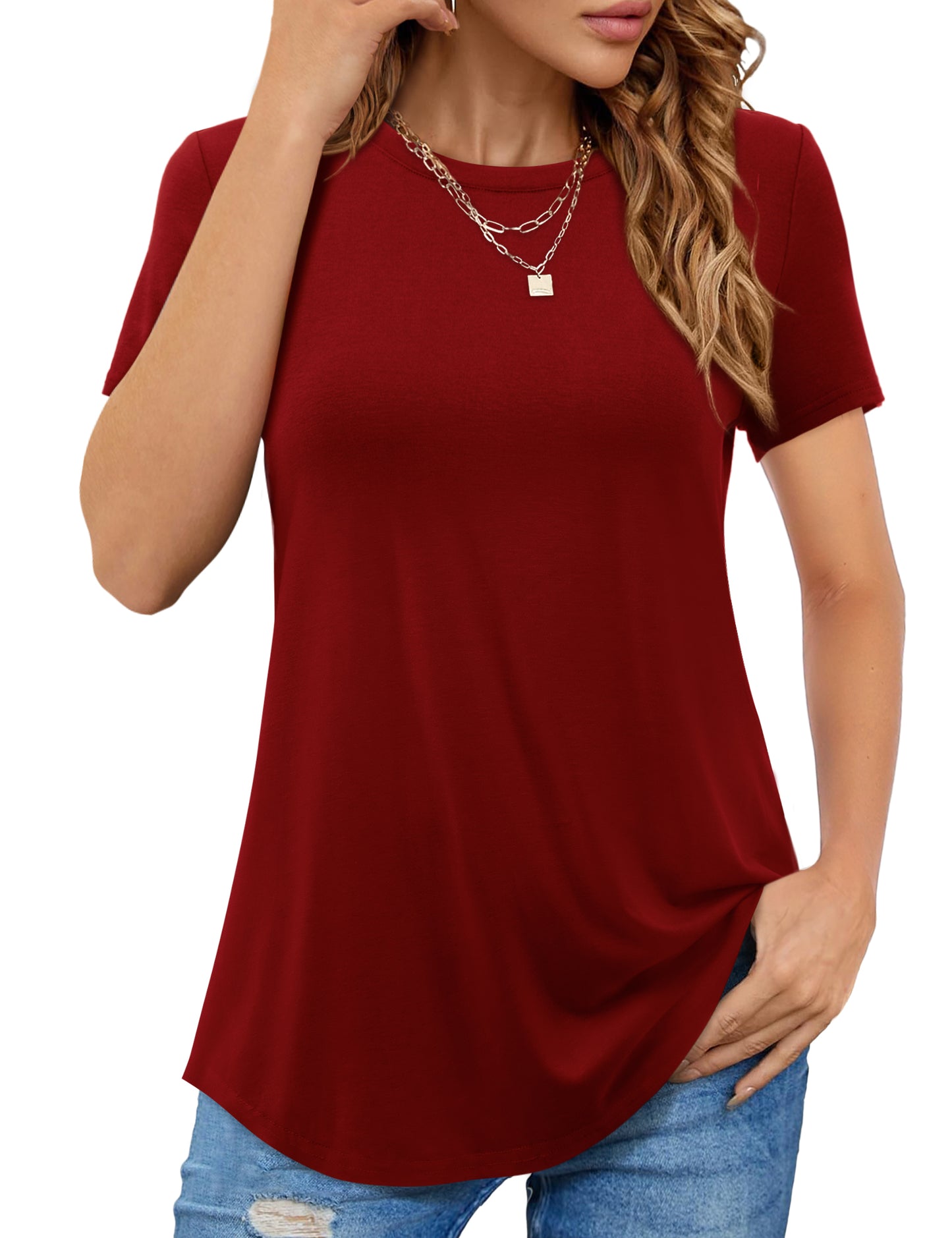 Womens Shirts Summer Crew Neck Shirts Basic 372s1